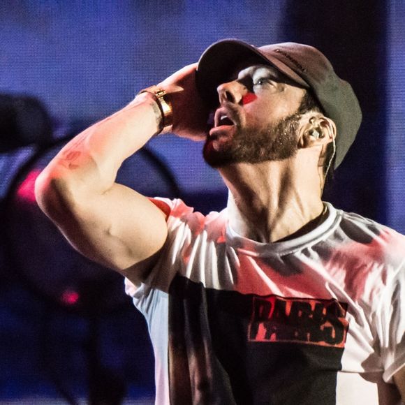 Eminem en concert lors du festival "Bonnaroo Music and Arts" à Manchester, le 17 juin 2018.