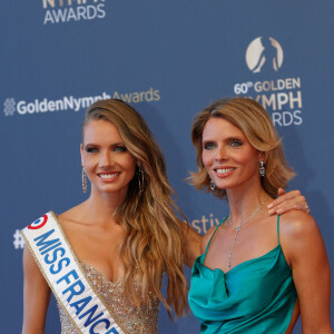 Amandine Petit (Miss France 2021), Sylvie Tellier lors du photocall de la cérémonie des Nymphes d'Or du 60ème festival de télévision de Monte Carlo au Grimaldi Forum à Monaco le 22 juin 2021.Cette année, beaucoup de lauréats seront présents en hologramme à cause des restrictions sanitaires © Claudia Albuquerque / Bestimage