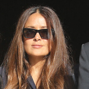 Salma Hayek - Sorties des obsèques de Florence Rogers-Pinault en l'Église Saint-Sulpice à Paris, le 8 septembre 2021.