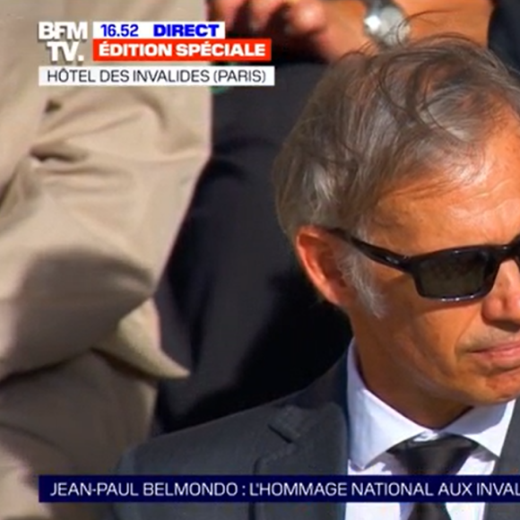 Paul Belmondo et son épouse Luana Belmondo - Hommage national rendu à Jean-Paul Belmondo dans la Cour d'honneur de l'Hôtel des Invalides. Paris. Le 9 septembre 2021.