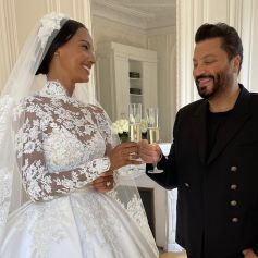 Le mannequin Jasmine Tookes et Zuhair Murad, créateur de sa robe de mariée. Septembre 2021.
