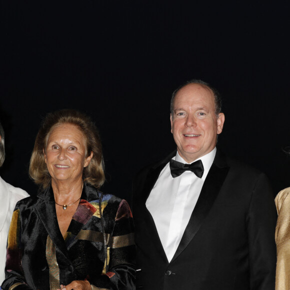 Exclusif - La princesse Caroline de Hanovre, Patricia Husson, le prince Albert II de Monaco et Domitille Lagourgue - Soirée du 30e anniversaire de "Mission Enfance" au sporting de Monte-Carlo à Monaco le 17 septembre 2021. © Claudia Albuquerque/Bestimage