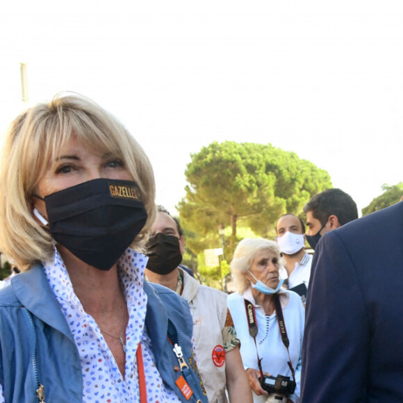Exclusif - Dominique Serra et Le prince Albert II de Monaco - Départ à Monaco de la 30e édition du Rallye Aïcha des Gazelles du Maroc, catégorie E-Gazelle Vinci Immobilier. Le 18 septembre 2021. © Bruno Bebert/Bestimage