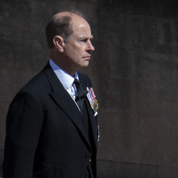 Le prince Andrew, duc d'York, le prince Edward, comte de Wessex - Arrivées aux funérailles du prince Philip, duc d'Edimbourg à la chapelle Saint-Georges du château de Windsor, le 17 avril 2021. 