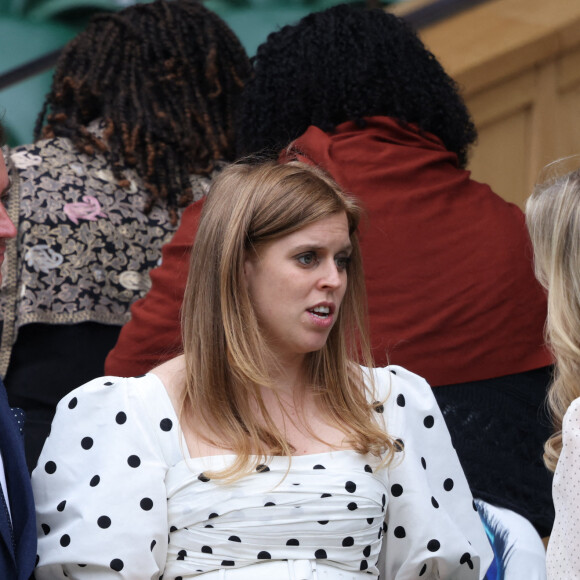 La princesse Beatrice d'York (enceinte) et son mari Edoardo Mapelli Mozzi au tournoi de Wimbledon au All England Lawn Tennis and Croquet Club à Londres, Royaume Uni, le 8 juillet 2021. 