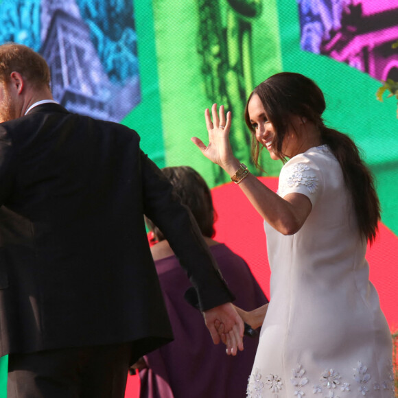 Le prince Harry et Meghan Markle sur la scène du "Global Citizen Live Festival" à Central Park à New York, le 25 septembre 2021. © Sonia Moskowitz Gordon/ZUMA Press Wire/Bestimage