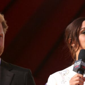 Le prince Harry et Meghan Markle sur la scène du "Global Citizen Live Festival" à Central Park à New York, le 25 septembre 2021. © Sonia Moskowitz Gordon/ZUMA Press Wire/Bestimage