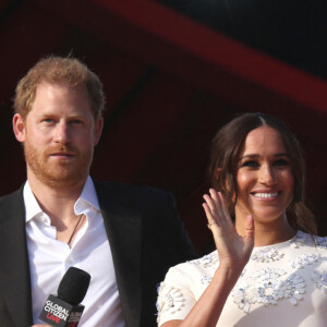 Le prince Harry et Meghan Markle sur la scène du "Global Citizen Live Festival" à Central Park à New York, le 25 septembre 2021. © Sonia Moskowitz Gordon/ZUMA Press Wire/Bestimage