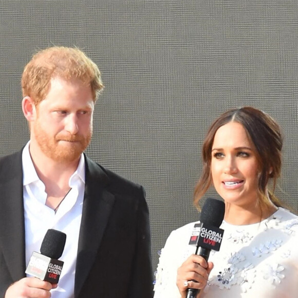 Le prince Harry et Meghan Markle sur la scène du "Global Citizen Live Festival" à Central Park à New York, le 25 septembre 2021.