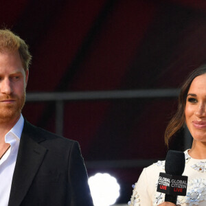 Le prince Harry, duc de Sussex et Meghan Markle sur la scène du "Global Citizen Live Festival" à Central Park à New York