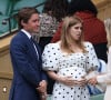 La princesse Beatrice d'York (enceinte) et son mari Edoardo Mapelli Mozzi au tournoi de Wimbledon au All England Lawn Tennis and Croquet Club à Londres,