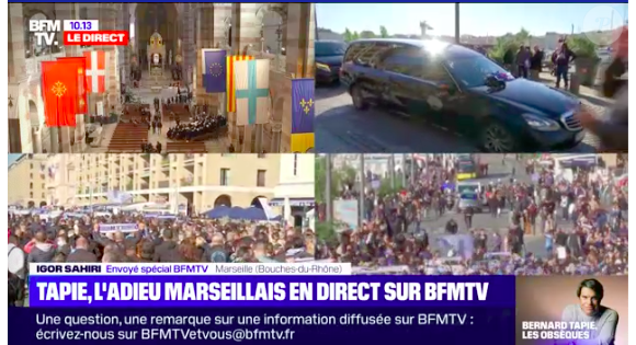 La procession en hommage à Bernard Tapie à Marseille ce 8 octobre 2021 qui part du Vieux-Port jusqu'à la cathédrale de la Major.