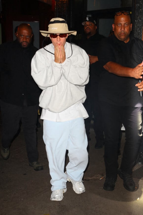Justin Bieber à la sortie de la soirée privée de Scooter Braun au restaurant "Carbone" à New York, le 14 septembre 2021. 