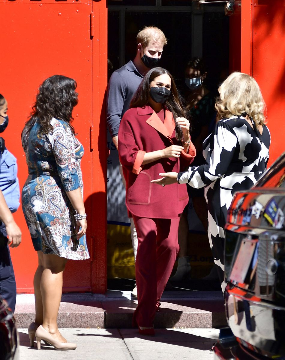 Le prince Harry, duc de Sussex et Meghan Markle ont visité l'école primaire P.S. 123 Mahalia Jackson d'Harlem avant d'aller déjeuner au restaurant Melba's à New York, le 24 septembre 2021.