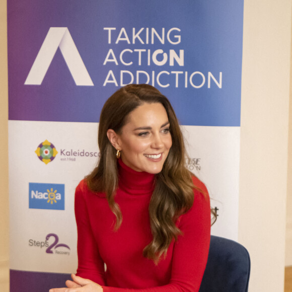 Catherine (Kate) Middleton, duchesse de Cambridge, marraine du Forward Trust, lors d'un événement organisé par le trust pour lancer la campagne "Agir contre la toxicomanie" de l'organisme de bienfaisance à Londres, Royaume Uni, le 19 octobre 2021. 