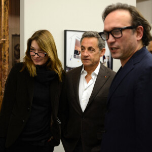 Exclusif - Vincent Pérez, Carla Bruni et Nicolas Sarkozy. - Vernissage de l'exposition photo de Vincent Pérez à Paris à la Galérie Cinéma rue Saint Claude. Paris, le 08 Janvier 2015.