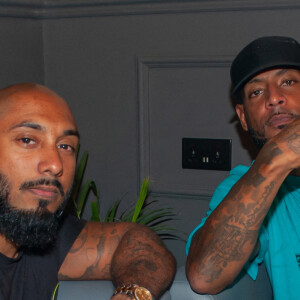 Exclusif - Marc Blata et Booba lors de la soirée " Come Chill with Booba " au bar Le Tube à Dubaï le 21 octobre 2021. © Nicolas Briquet / Bestimage i
