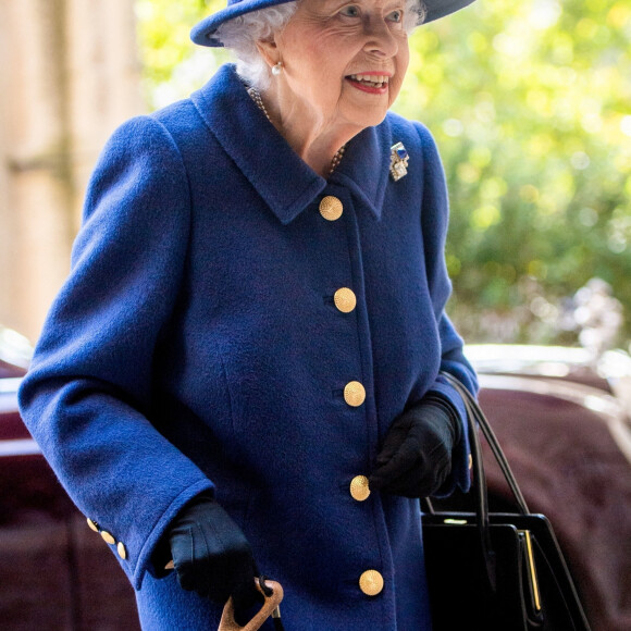 La reine Elisabeth II d'Angleterre arrive à un service d'action de grâce à l'abbaye de Westminster pour marquer le centenaire de la Royal British Legion, à Londres, Royaume Uni, le 12 octobre 2021.