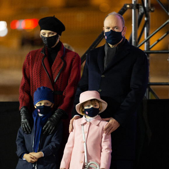 Le prince Albert II de Monaco, sa femme la princesse Charlene et leurs enfants le prince héréditaire Jacques et la princesse Gabriella durant la célébration de la Sainte Dévote, Sainte patronne de Monaco, à Monaco le 26 janvier 2021. © Olivier Huitel / Pool Monaco /Bestimage