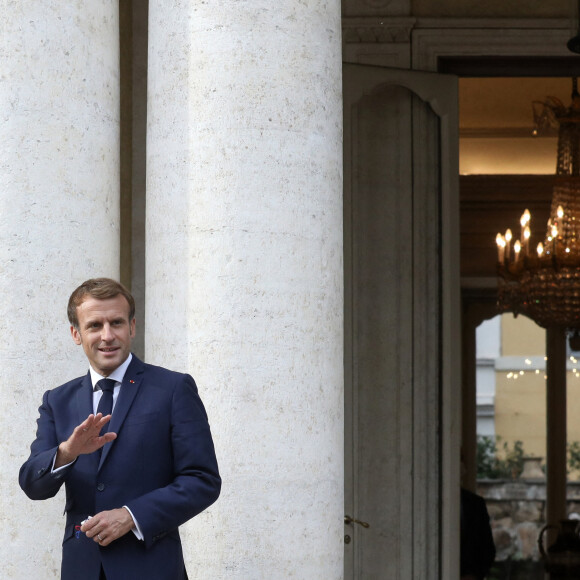 Le président de la République française, Emmanuel Macron rencontre le président des Etats-Unis à la Villa Bonaparte à Rome, Italie, le 29 octobre 2021, en marge du sommet du G20. © Stéphane Lemouton/bestimage