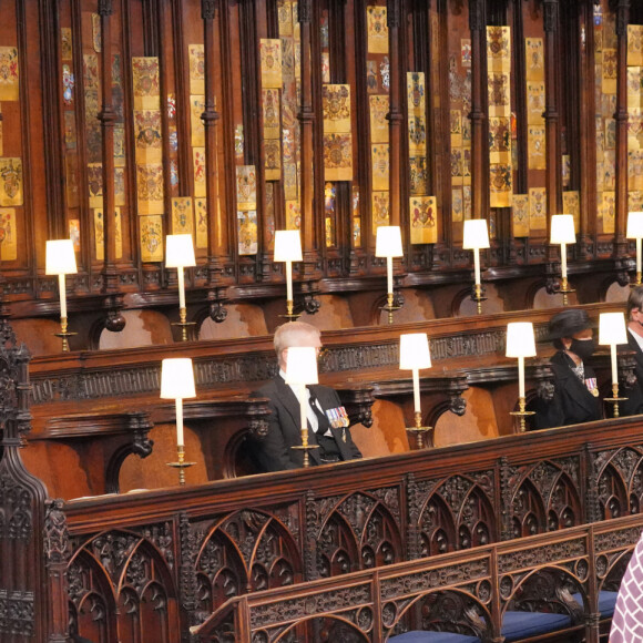 La reine Elisabeth II d'Angleterre - Funérailles du prince Philip, duc d'Edimbourg à la chapelle Saint-Georges du château de Windsor, Royaume Uni, le 17 avril 2021.