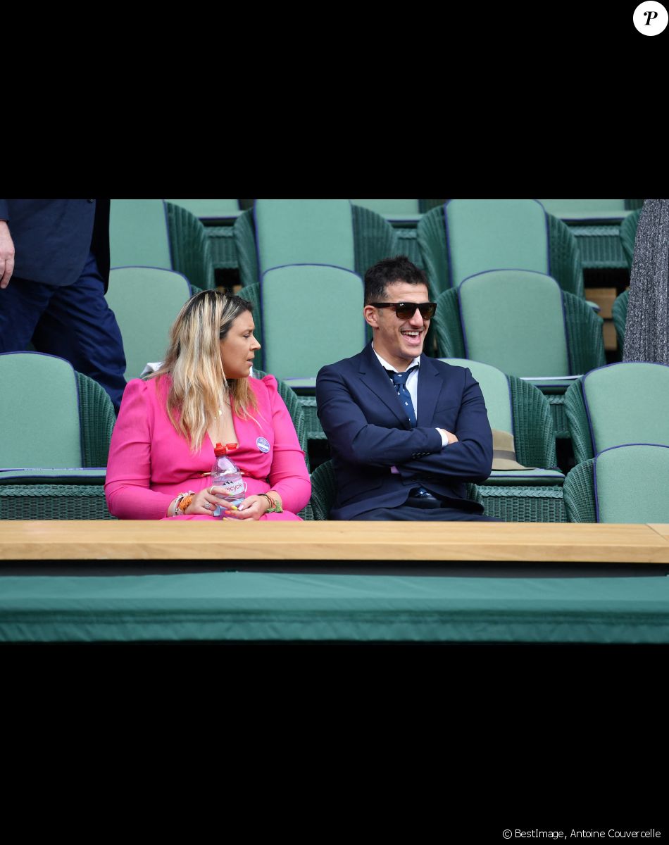 Marion Bartoli et son mari Yahya Boumediene dans les tibunes du tournoi de tennis de Wimbledon au All England Lawn Tennis and Croquet Club à Londres, Royaume Uni, le 10 juillet 2021. © Antoine Couvercelle/Panoramic/Bestimage