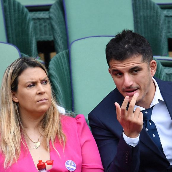 Marion Bartoli et son mari Yahya Boumediene dans les tibunes du tournoi de tennis de Wimbledon au All England Lawn Tennis and Croquet Club à Londres, Royaume Uni, le 10 juillet 2021. © Antoine Couvercelle/Panoramic/Bestimage