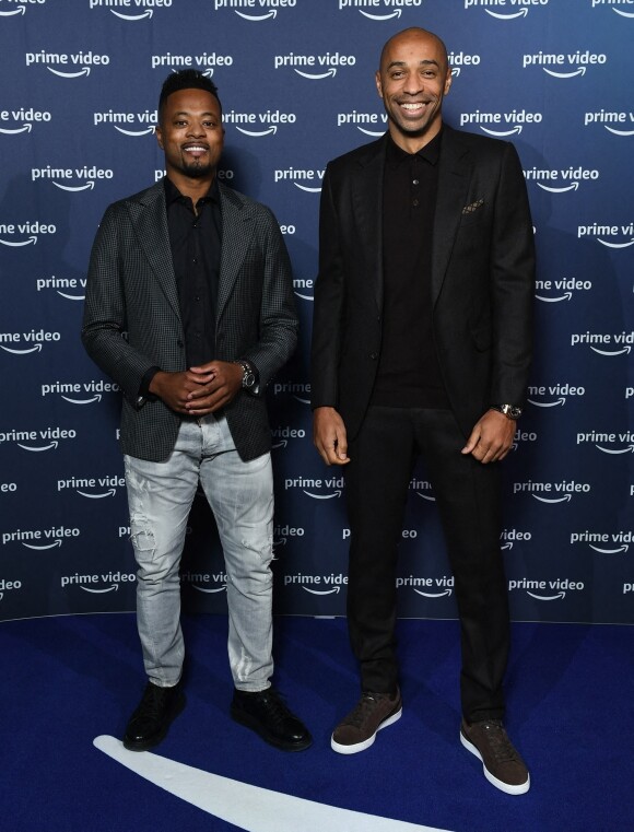 Patrice Evra et Thierry Henry - Les champions assistent à la présentation de la grille des programmes de Prime Vidéo à Londres, le 12 octobre 2021.