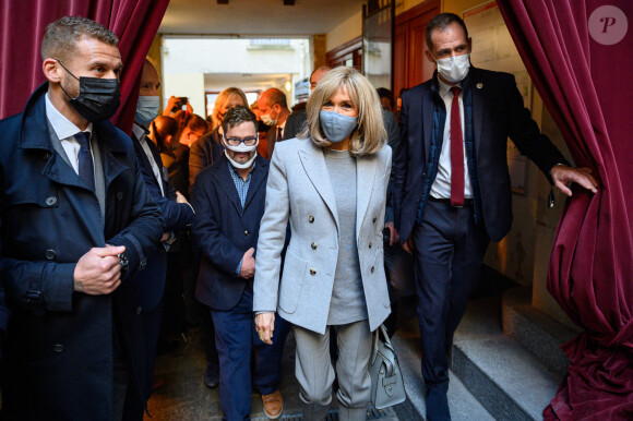 Arrivée de Brigitte Macron, la Première Dame française au déjeuner du DuoDay à l'établissement médico-social ESAT Bastille - Les ailes déployées à Paris, France, le 18 janvier 2021.