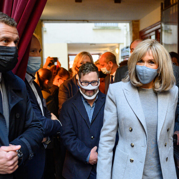 Arrivée de Brigitte Macron, la Première Dame française au déjeuner du DuoDay à l'établissement médico-social ESAT Bastille - Les ailes déployées à Paris, France, le 18 janvier 2021.