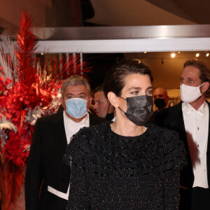 Charlotte Casiraghi, le prince Albert II de Monaco, Andrea Casiraghi et sa femme Tatiana Santo Domingo - La famille princière de Monaco arrive à la soirée de Gala Plácido Domingo – Nuit espagnole au Grimaldi Forum dans la salle des Princes lors de la fête nationale de Monaco, le 19 novembre 2021. © Jean-Charles Vinaj/Pool Monaco/Bestimage