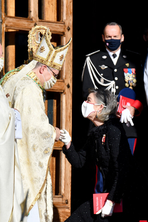 La princesse Caroline de Hanovre - Sorties de la cathédrale de Monaco après la messe d'action de grace avec Te Deum lors de la la fête nationale de Monaco le 19 novembre 2021. Bruno Bebert / Dominique Jacovides / Bestimage