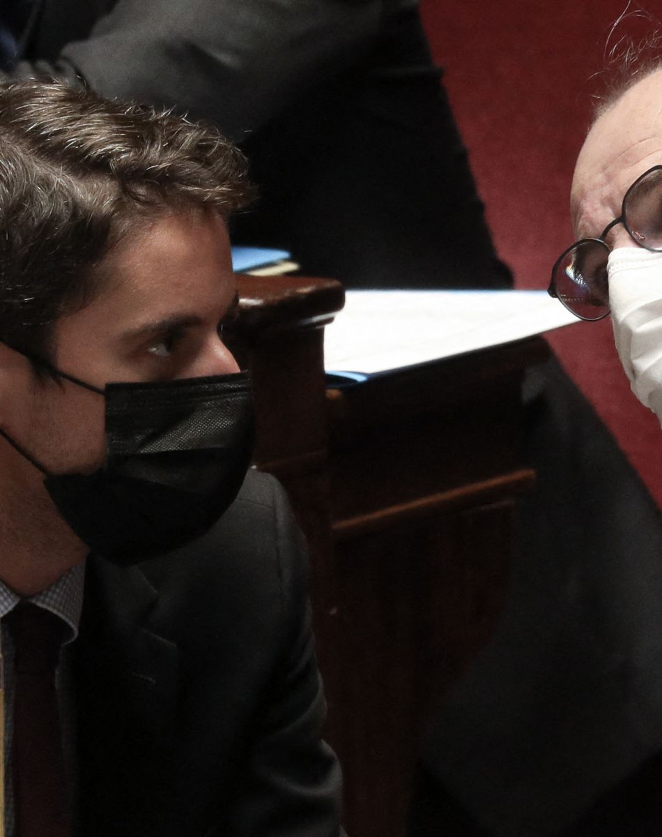 Gabriel Attal, Porte-parole du Gouvernement et le premier ministre, Jean Castex - Séance de questions au gouvernement à l'assemblée nationale, Paris, le 6 juillet 2021. © Stéphane Lemouton / Bestimage