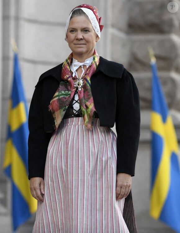 Magdalena Andersson, ministre des finances, wore a folkloric custome - Cérémonie d'Ouverture du Parlement Suédois à Stockholm, le 8 septembre 2020.