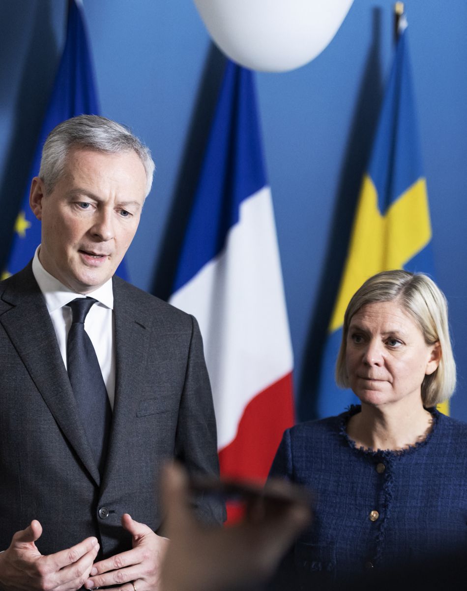 Bruno Le Maire, ministre de l'économie et des finances, rencontre son homologue suédoise Magdalena Andersson à Stockholm le 4 février 2019.