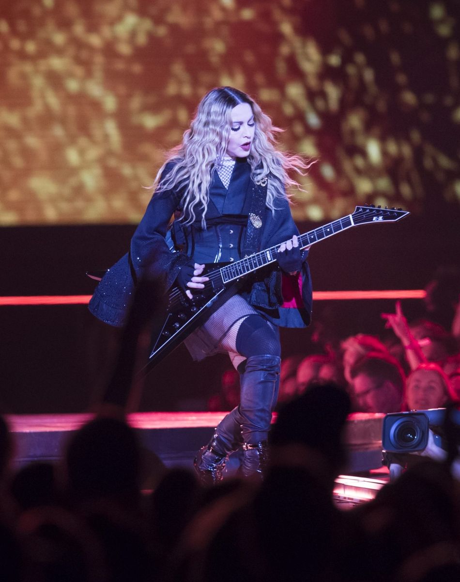 Madonna en concert à la Tele2 Arena à Stockholm, le 14 novembre 2015.