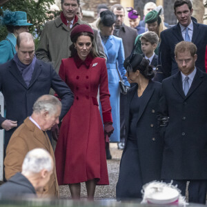 Le prince William, duc de Cambridge, Catherine Kate Middleton, la duchesse de Cambridge, Meghan Markle, duchesse de Sussex enceinte, le prince Harry La famille royale britannique se rend à la messe de Noël à l'église Sainte-Marie-Madeleine à Sandringham, le 25 décembre 2018.