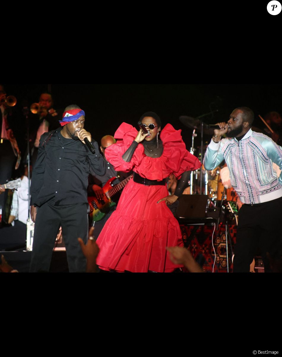 Wyclef Jean, Lauryn Hill et Pras Michel des Fugees en concert à New York, le 21 septembre 2021.