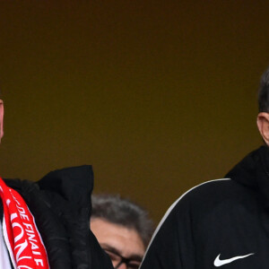 Le prince Albert II de Monaco et Mike Wittstock, le père de Charlène, assistent au match de ligue des champions entre Monaco et Manchester City au stade Louis II à Monaco le 15 mars 2017. © Bruno Bebert/Bestimage