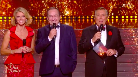 Jean-Pierre Pernaut, Sylvie Tellier et Jean-Pierre Fourcault durant l'élection Miss France.