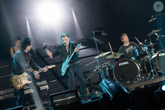 Exclusif - Robin Le Mesurier et David Hallyday - Johnny Hallyday en concert au POPB de Bercy a Paris - Jour 2 de la tournee "Born Rocker Tour". Le 15 juin 2013