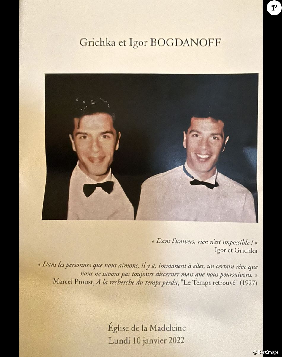 Livret lors de la messe en hommage aux frères Igor et Grichka Bogdanoff (Bogdanov) en l'église de La Madeleine à Paris, France, le 10 janvier 2022.