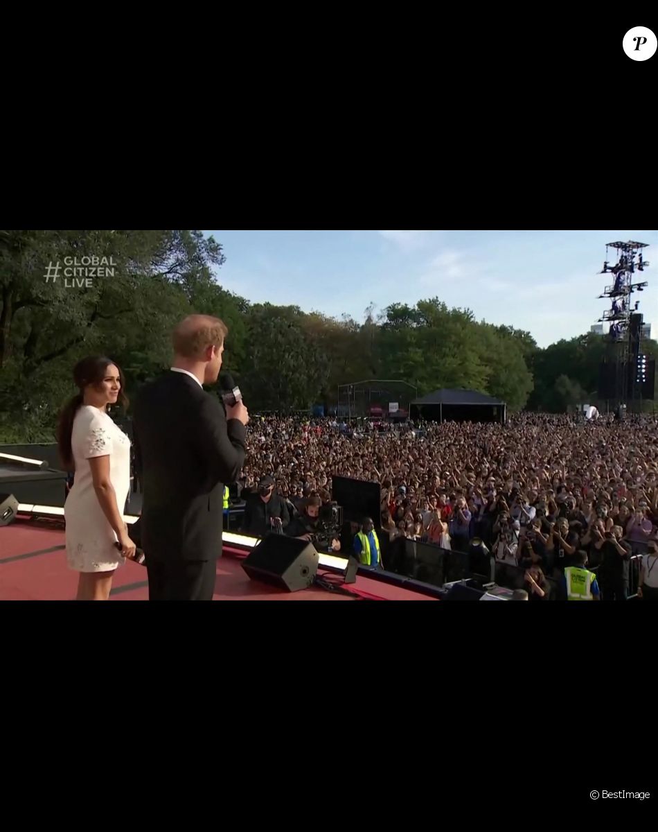 Capture d'écran de l'intervention du Prince Harry et sa femme Meghan Markle pendant le concert "Global Citizen Live" à New York City, le 26 septembre 2021.
