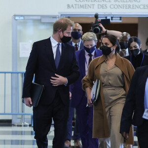 Le prince Harry et Meghan Markle sortent d'un rendez-vous avec le secrétaire général des Nations Unies à New York le 25 septembre 2021. © Luiz Rampelotto/ZUMA Press Wire / Bestimage