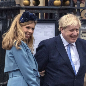 Le Premier ministre britannique Boris Johnson et sa compagne Carrie Symonds (enceinte) - La famille royale d'Angleterre à la sortie de la cérémonie du Commonwealth en l'abbaye de Westminster à Londres