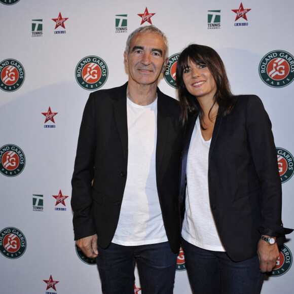 Raymond Domenech et Estelle Denis - Soirée des joueurs à la Tour Eiffel lors du tournoi de tennis de Roland Garros à Paris. Le 22 mai 2015