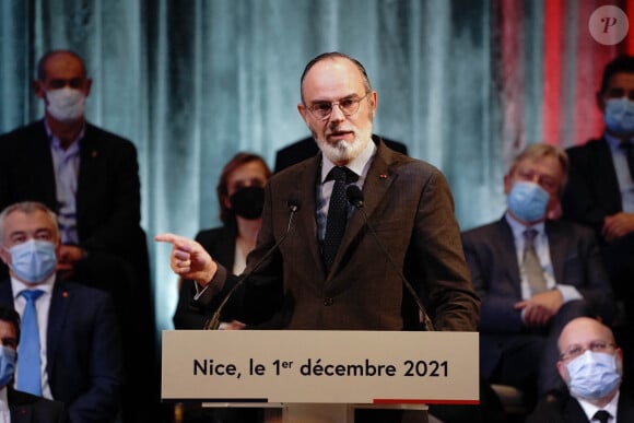 Edouard Philippe (Maire du Havre) - Christian Estrosi (Maire de Nice) - Christian Estrosi annonce son ralliement au parti politique d'Edouard Philippe, "Horizons" lors de la venue du maire du Havre à Nice, le 1er décembre 2021.