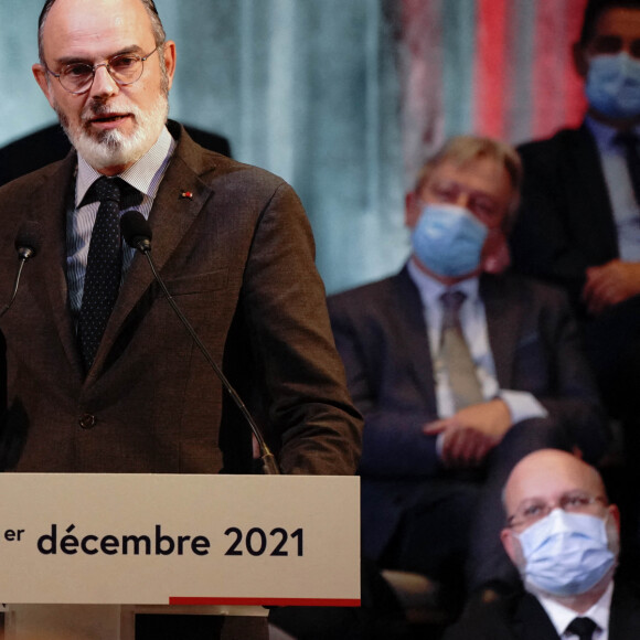 Edouard Philippe (Maire du Havre) - Christian Estrosi (Maire de Nice) - Christian Estrosi annonce son ralliement au parti politique d'Edouard Philippe, "Horizons" lors de la venue du maire du Havre à Nice, le 1er décembre 2021.