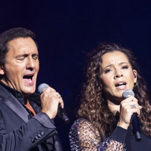 Exclusif - Dany Brillant et Chimène Badi, invitée de son concert au Dôme de Paris - Palais des Sports le 4 février 2022. © Cyril Moreau / Bestimage