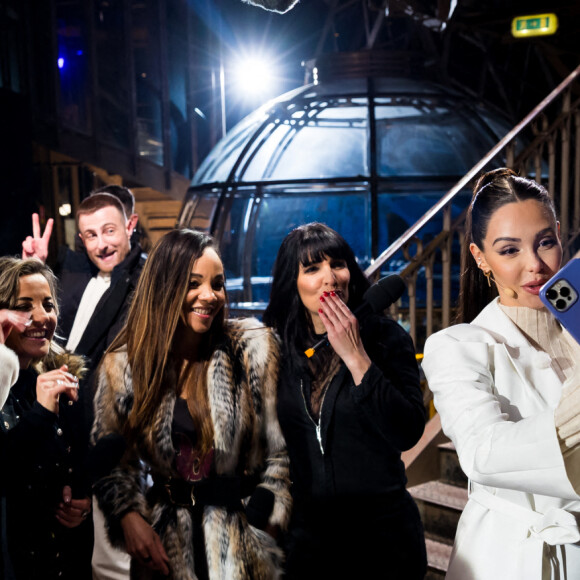 Jessica Pacoca, Maya Pambaguian, Marie-Luce, Paul Duchemin, Alex Dana, Claire Litvine, Louisy Joseph et Marjorie Parascandola, Nabilla Benattia - Enregistrement de l'émission "La Chanson secrète 10" au 1er étage de la Tour Eiffel à Paris. © Tiziano Da Silva / Bestimage